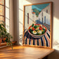 Caprese Salad – White village Urban Café Scene, Italian Food Wall Decor, clean layout with no caption
