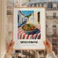 Minestrone – White village Street Café Scene, Italian Food Art, styled in a charming Paris street view