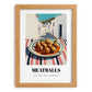 Meatballs – White village Street Café Scene, Italian Food Wall Art, set in oak frame