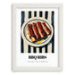 BBQ Ribs – on Striped Tablecloth, American Bbq Still Life, placed in minimal white frame