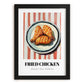 Fried Chicken – on Striped Tablecloth, American Food Still Life, in sleek black frame