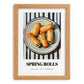 Spring Rolls – on Striped Tablecloth, Chinese Food Wall Decor, set in oak frame