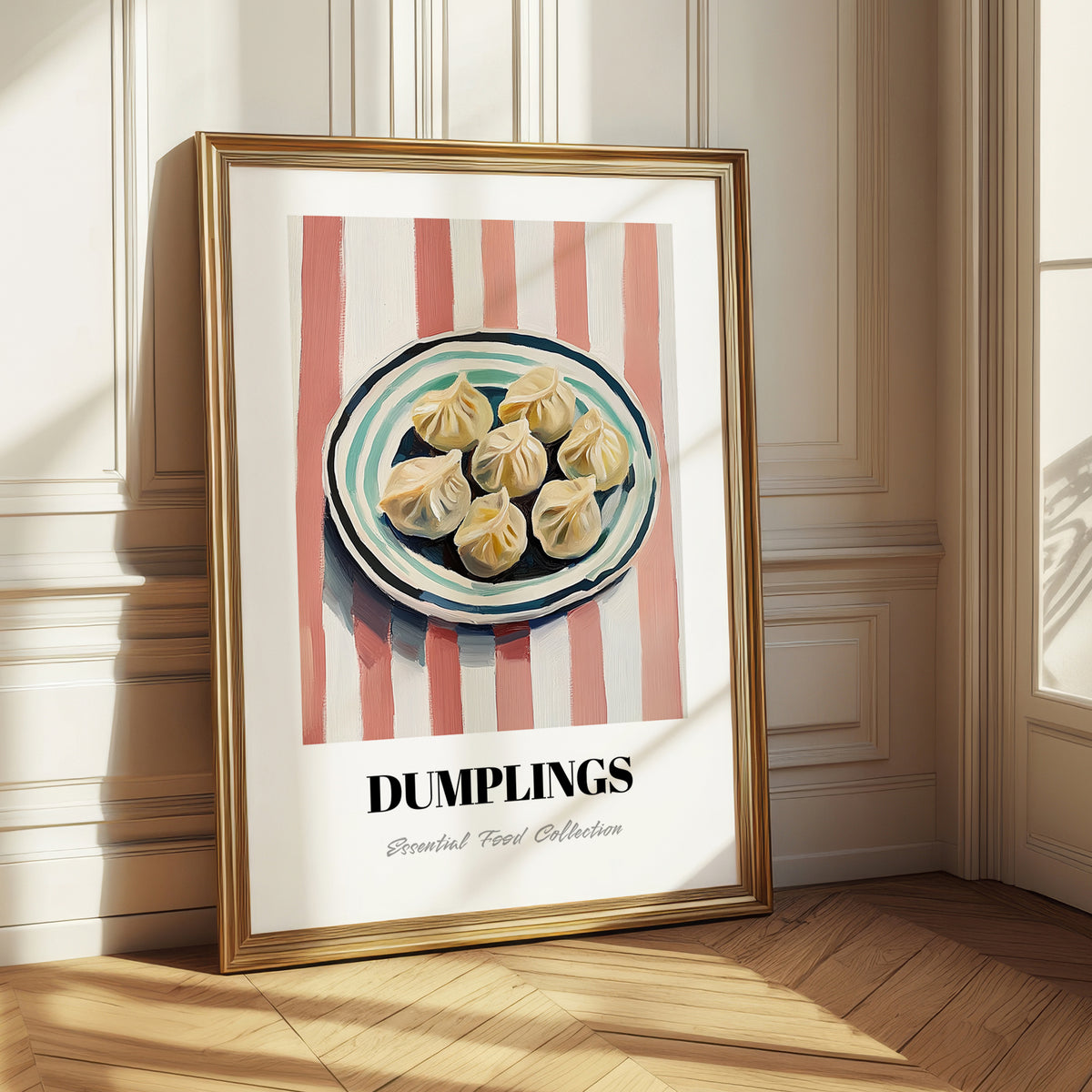 Dumplings – on Striped Tablecloth, Chinese Food Poster