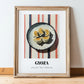 Gyoza – on Striped Tablecloth, Japanese Food Wall Art, in wooden frame leaning on the floor