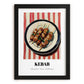 Kebab – on Striped Tablecloth, Turkish Food Painting, in sleek black frame