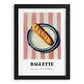 Baguette – on Striped Tablecloth, French Food Print, in sleek black frame