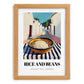 Rice And Beans – White village Outdoor Café Scene, Latin Food Illustration, set in oak frame