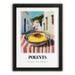 Polenta – White village Street Café Scene, Italian Food Still Life, in sleek black frame