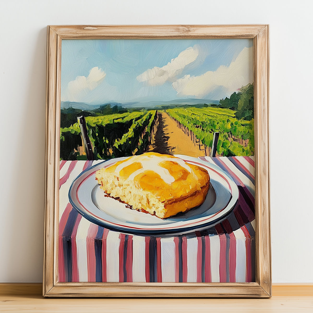 Cornbread – Hilltop Table Scene, American Pastry Poster, no-text version framed in wood