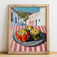 Stuffed Peppers – White village Café on the Corner, Balkan Food Poster, no-text version framed in wood
