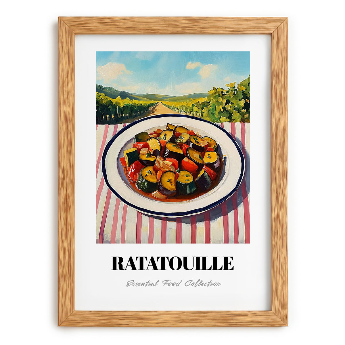 Ratatouille – Hilltop Table Scene, French Food Poster, set in oak frame