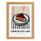 Chocolate Cake – on Striped Tablecloth, American Dessert Wall Illustration, set in oak frame