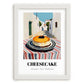 Cheesecake – White village Outdoor Café Scene, American Dessert Poster, placed in minimal white frame