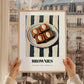Brownies – on Striped Tablecloth, American Dessert Illustration, styled in a charming Paris street view