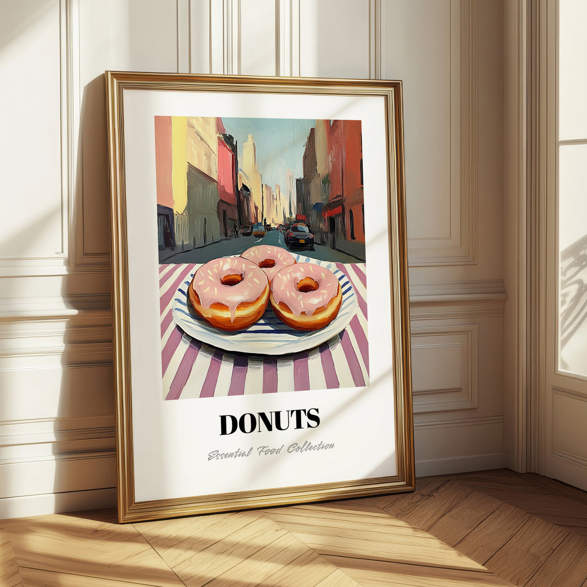 Donuts – New York Street Café Scene, American Pastry Print 