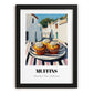 Muffins – White village Street Café Scene, American Pastry Print, in sleek black frame