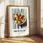 Fruit Salad – on Striped Tablecloth, American Food Still Life