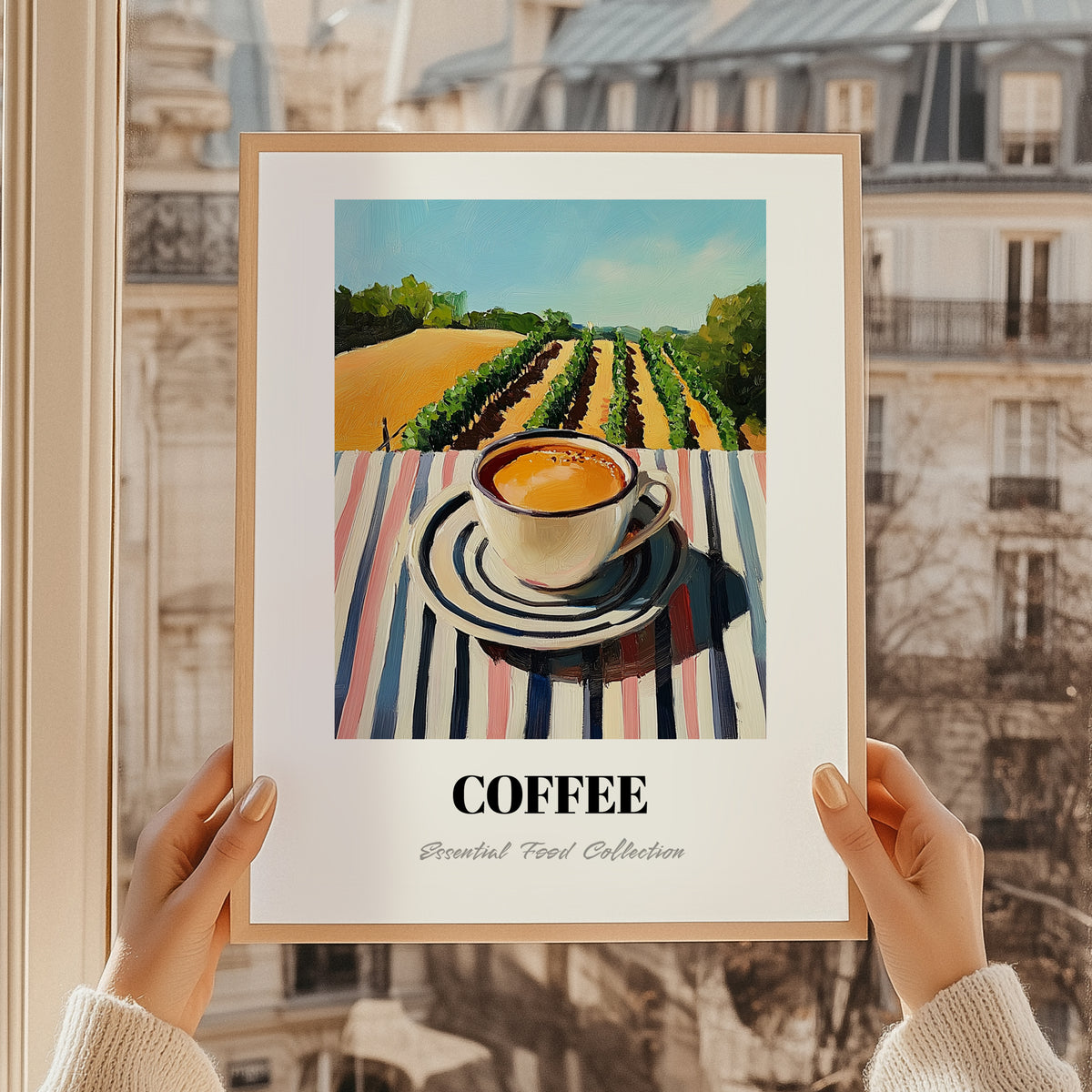 Coffee – Hilltop Café Scene, Italian Drink Painting, styled in a charming Paris street view