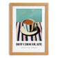 Hot Chocolate – on Striped Tablecloth, Swiss Drink Still Life, set in oak frame