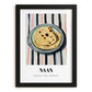 Naan – on Striped Tablecloth, Indian Food Still Life, in sleek black frame