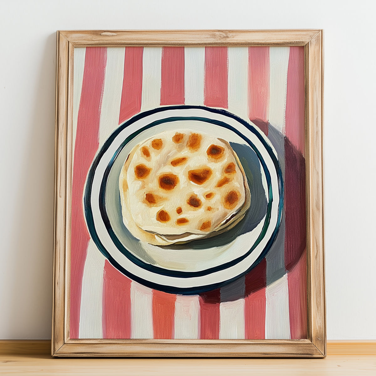 Lavash – on Striped Tablecloth, Armenian Food Poster, no-text version framed in wood