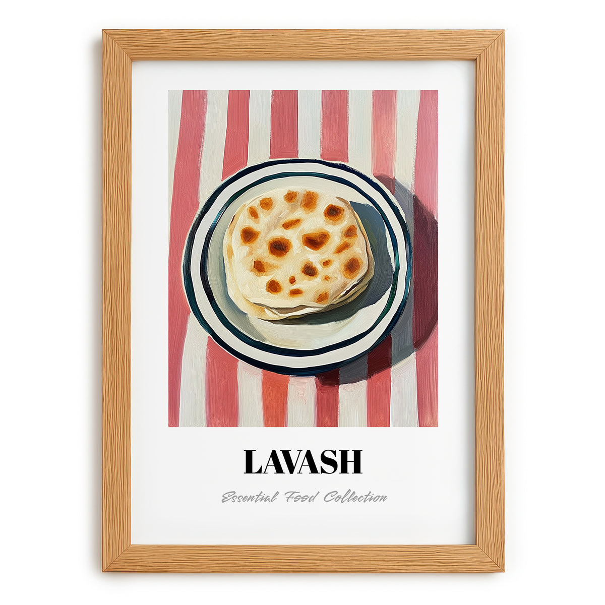 Lavash – on Striped Tablecloth, Armenian Food Poster, set in oak frame