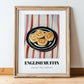 English Muffin – on Striped Tablecloth, British Pastry Still Life, in wooden frame leaning on the floor