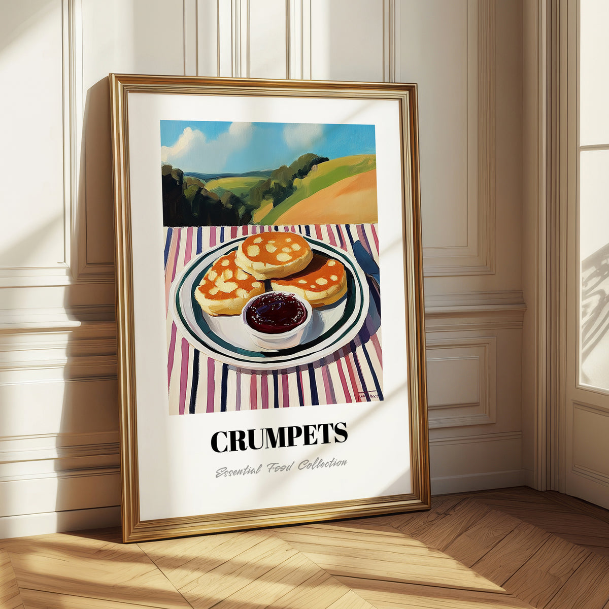 Crumpets – Hilltop Table Scene, British Pastry Still Life 