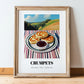 Crumpets – Hilltop Table Scene, British Pastry Still Life, in wooden frame leaning on the floor