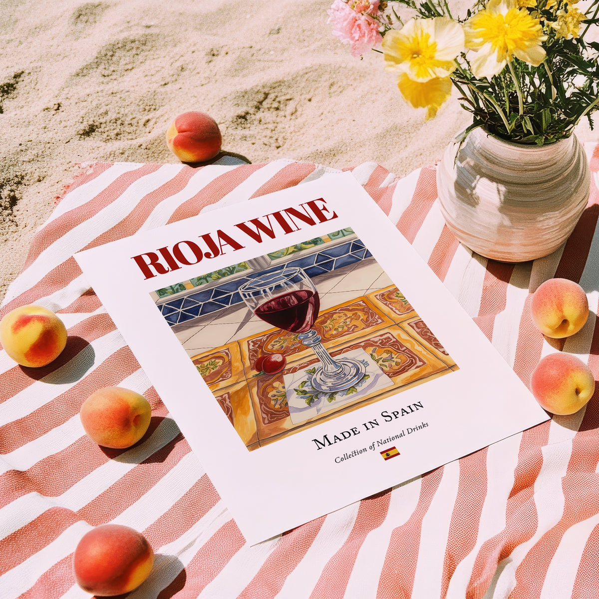 Rioja wine – Spanish Red Wine, Tasting Room Poster, unframed on coastal sand