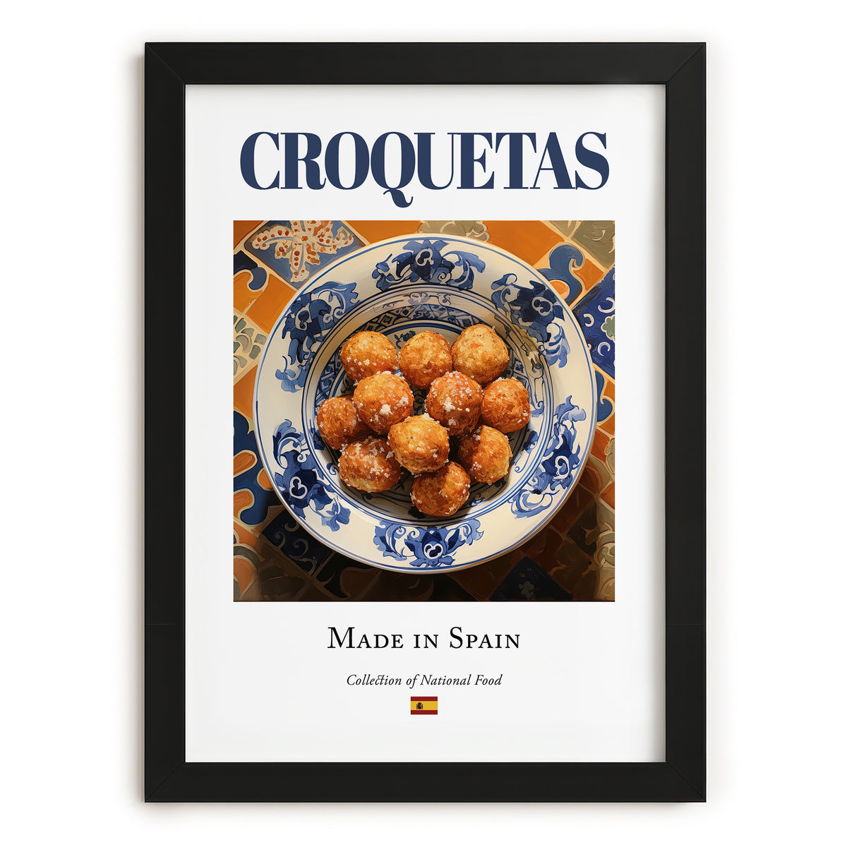Croquetas – Spanish Snack Dish, Brasserie Wall Art, in sleek black frame