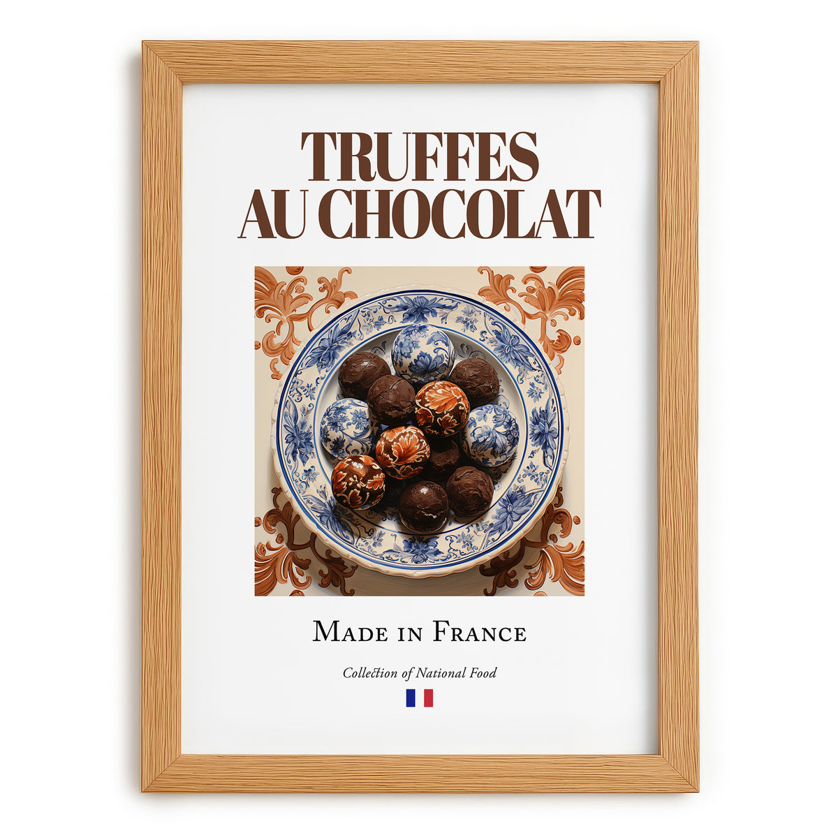 Chocolate truffles – French Dessert Dish, Restaurant Poster, set in oak frame