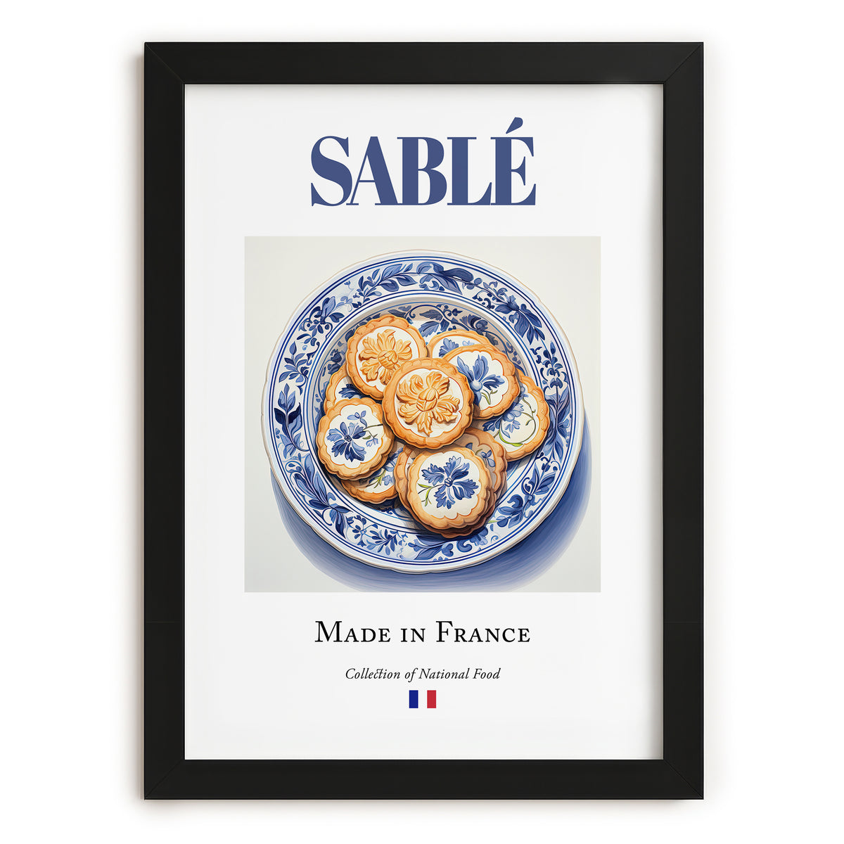 Sablé – French Dessert Dish, Bistro Wall Art, in sleek black frame