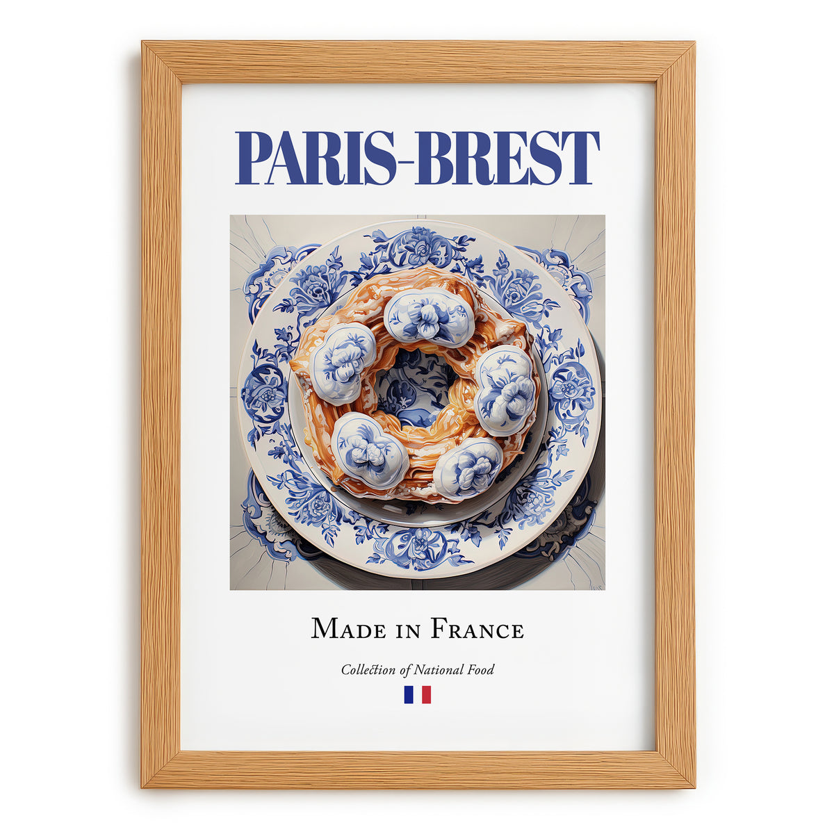 Paris-Brest – French Dessert Dish, Farmhouse Kitchen Poster, set in oak frame