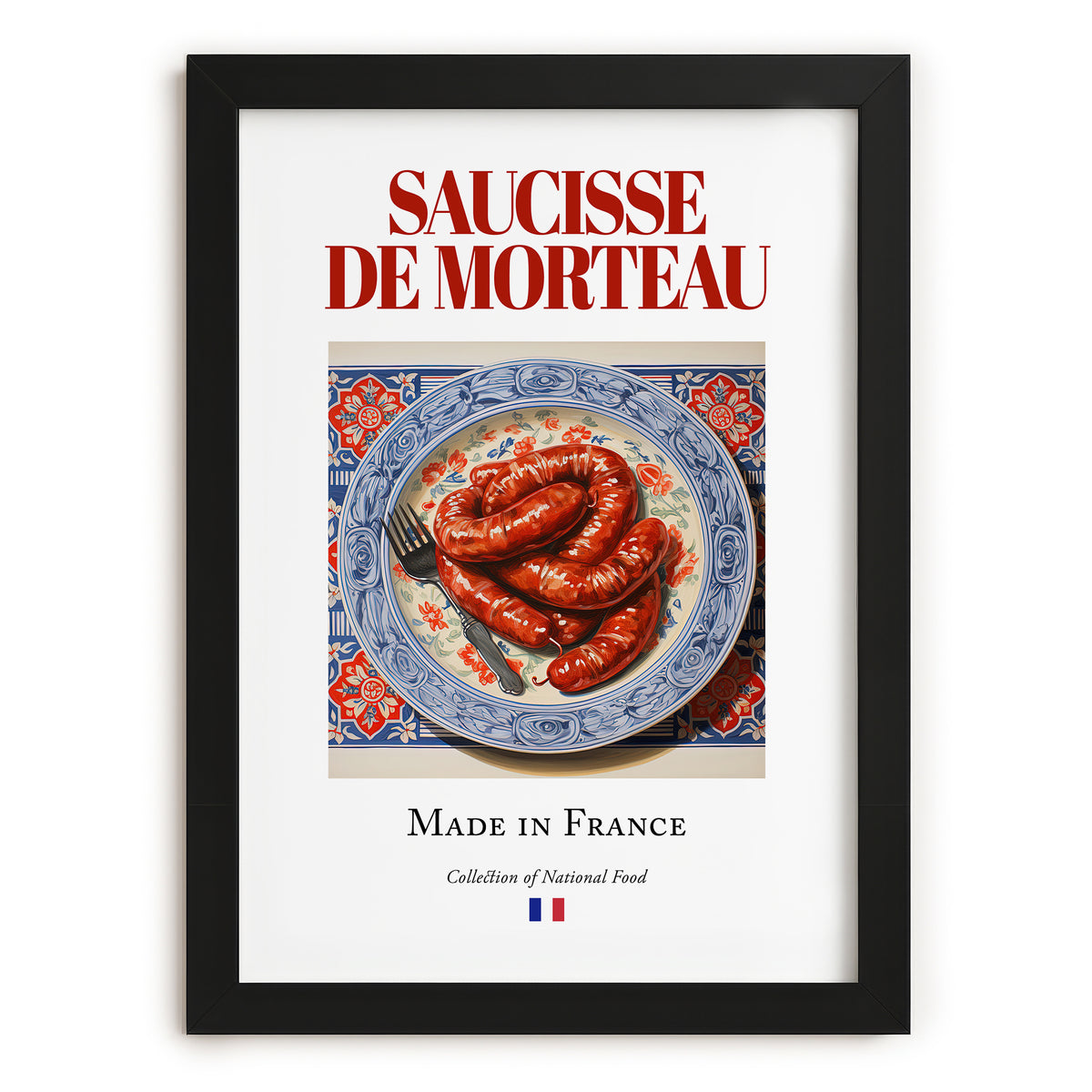 Saucisse de Morteau – French Meat Dish, Fine Dining Restaurant Poster, in sleek black frame