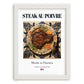 Steak au poivre – French Meat Dish, Tavern Art, placed in minimal white frame