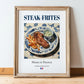 Steak-frites – French Dish, Farmhouse Kitchen Wall Art, in wooden frame leaning on the floor