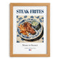 Steak-frites – French Dish, Farmhouse Kitchen Wall Art, set in oak frame