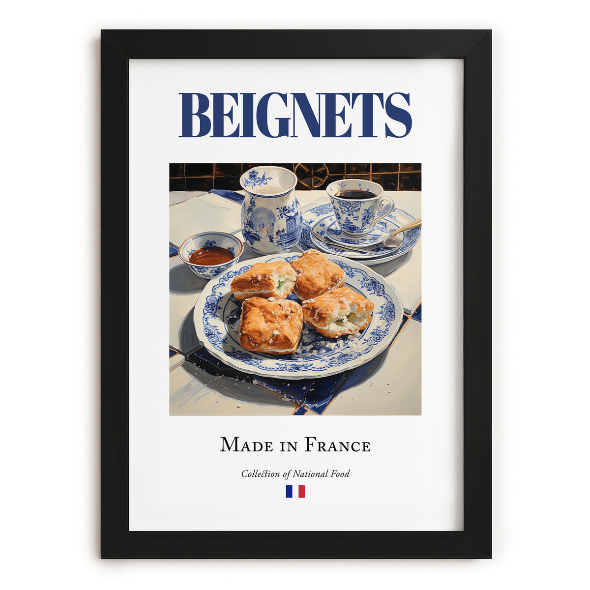 Beignets – French Dessert Dish, Brasserie Wall Art, in sleek black frame