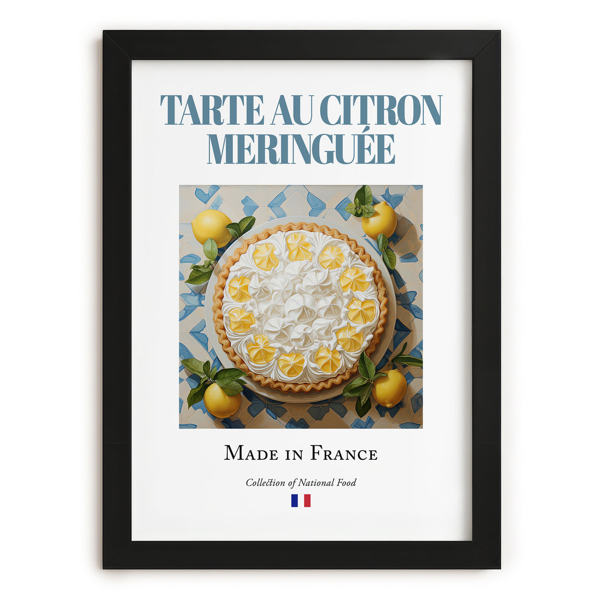 Lemon Meringue Pie – French Dessert Dish, Restaurant Poster, in sleek black frame