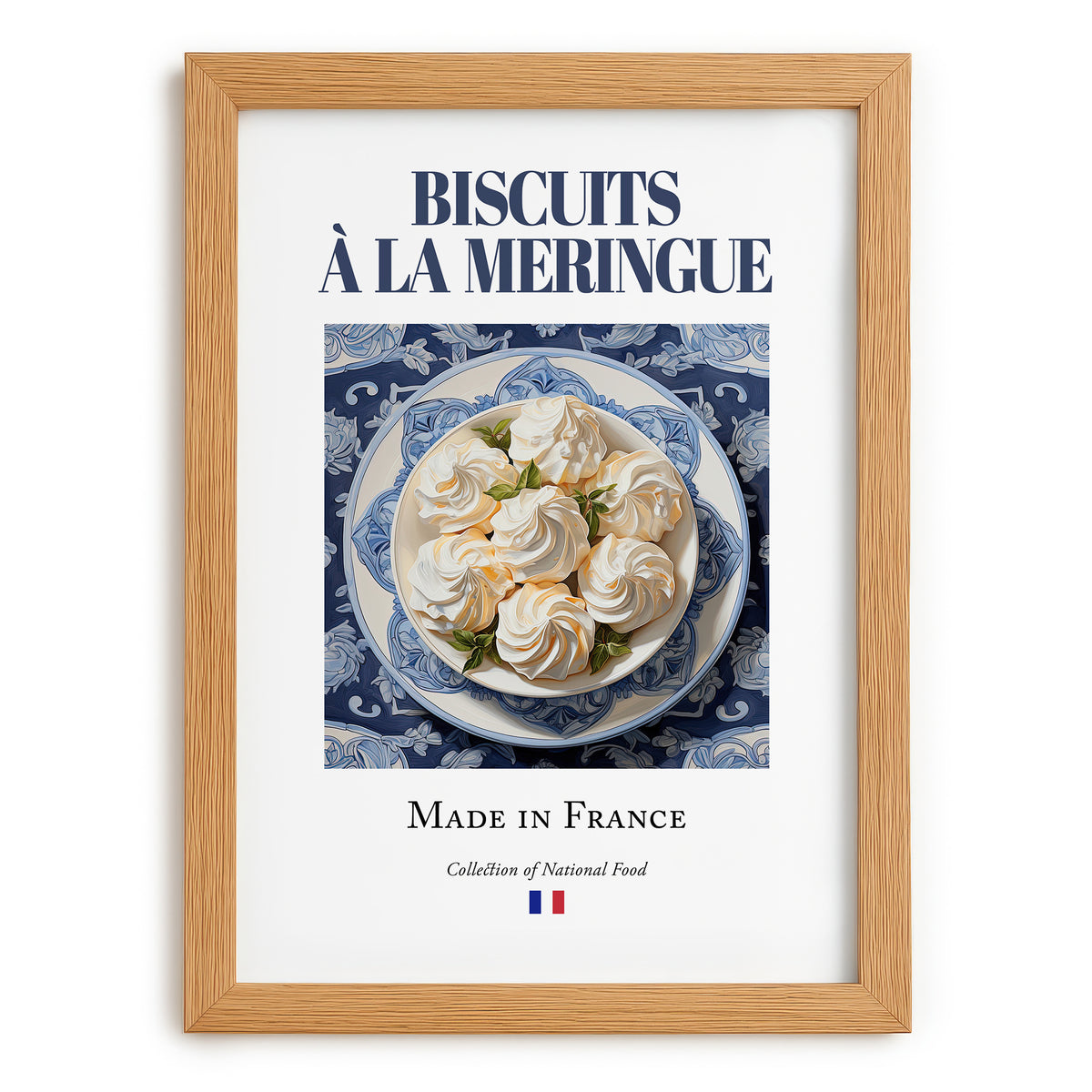 Meringue Cookies – French Dessert Dish, Tavern Art, set in oak frame