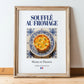 Soufflé au fromage – French Dish, Café Poster, in wooden frame leaning on the floor