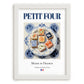 Petit four – French Dessert Dish, Bistro Wall Art, placed in minimal white frame