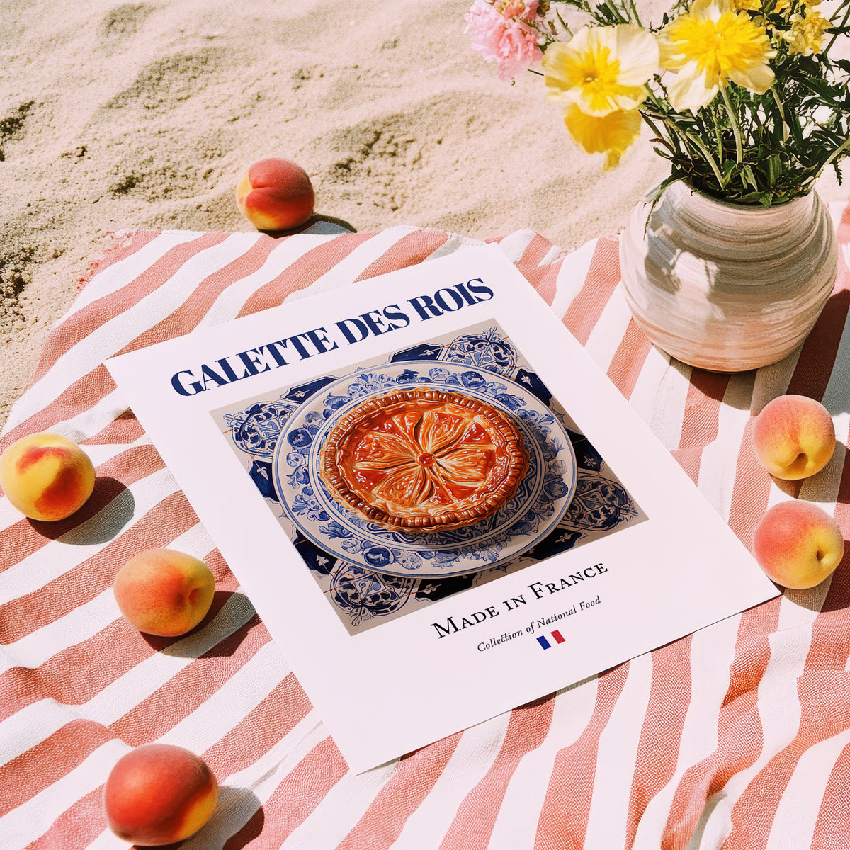 Galette des rois – French Dessert Dish, Bistro Wall Art, unframed on coastal sand