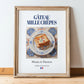 Gâteau mille crêpes – French Dessert Dish, Bistro Wall Decor, in wooden frame leaning on the floor