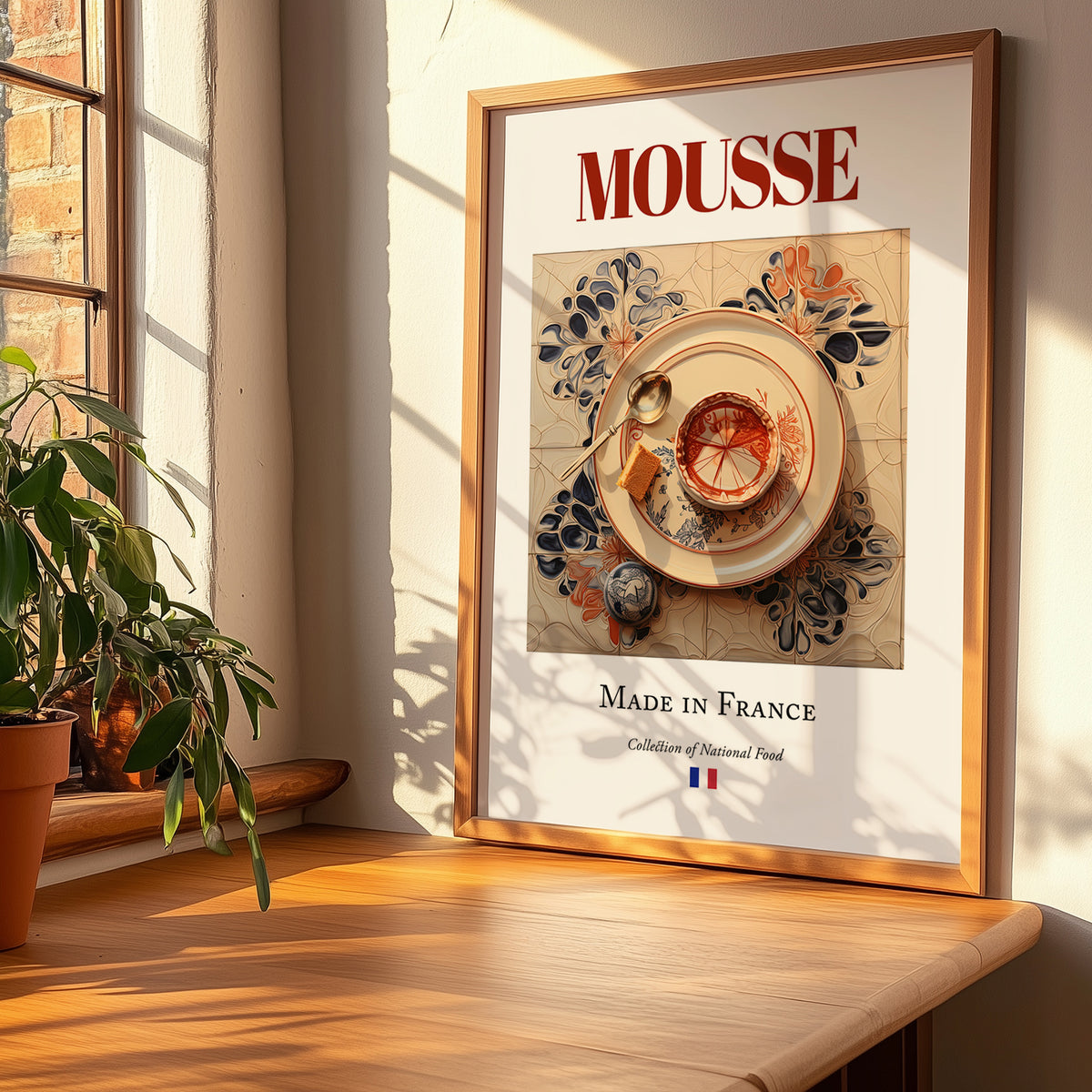 Mousse – French Dish, Tavern Wall Art, no-text version framed in wood