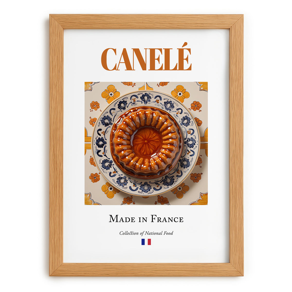 Canelé – French Dessert Dish, Food Bar Print, set in oak frame