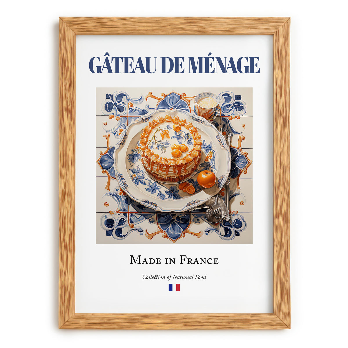 Gâteau de ménage – French Dish, Food Bar Wall Decor, set in oak frame
