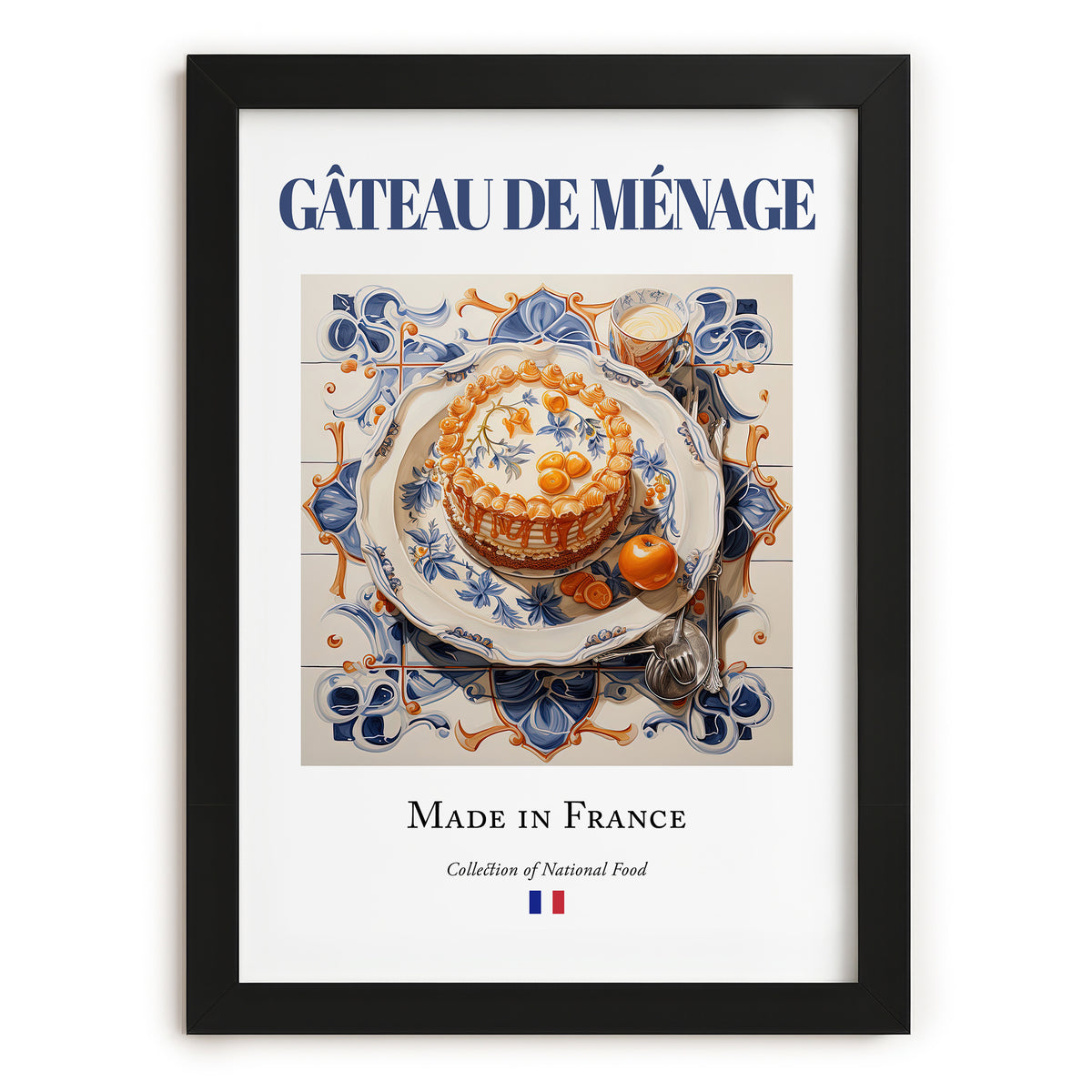 Gâteau de ménage – French Dish, Food Bar Wall Decor, in sleek black frame