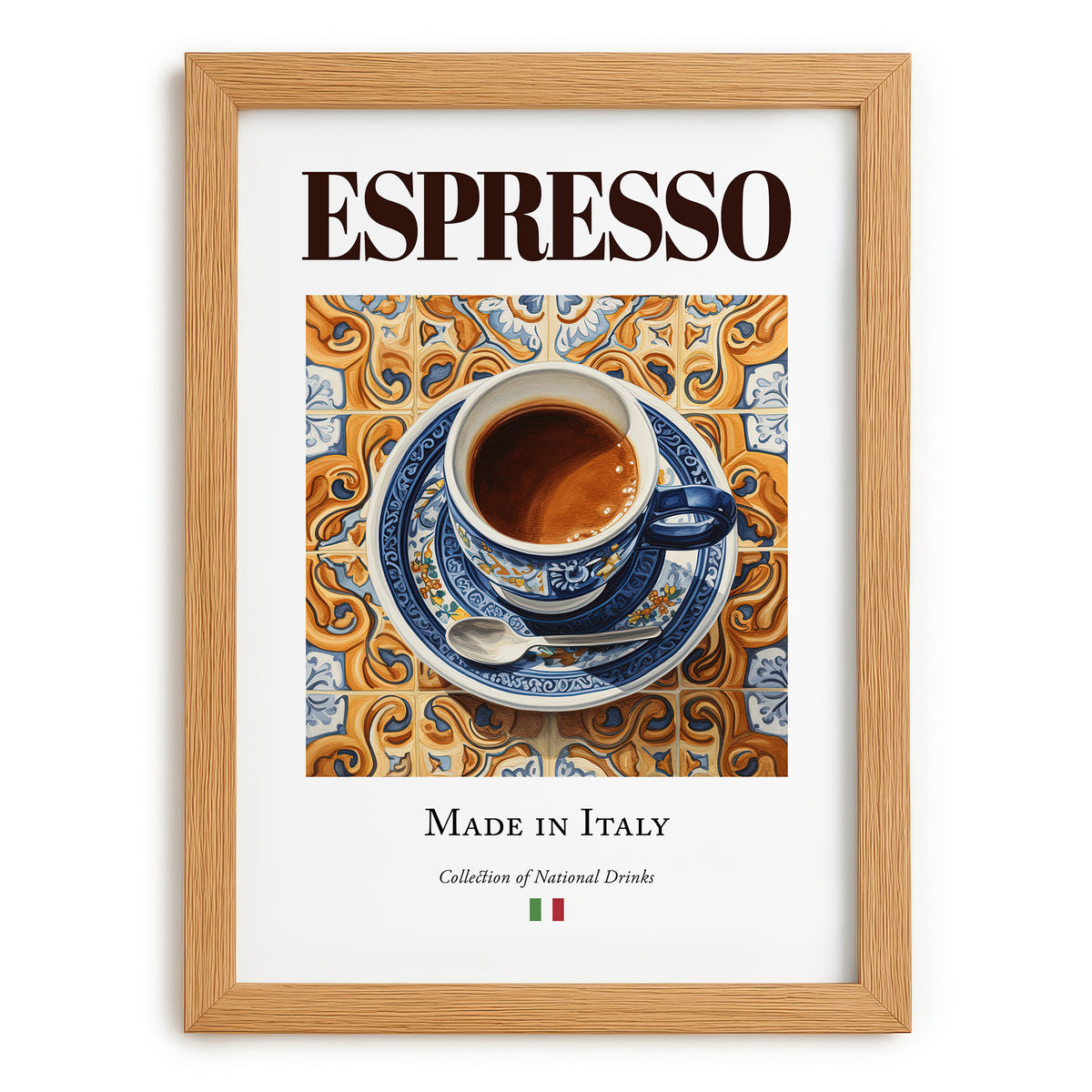 Espresso – Italian Coffee, Street Café Print, set in oak frame